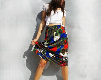 Bohemian Skirt , Boho Skirt , Bright Patterned Skirt, Long Skirt, High Waist Skirt, Everyday Skirt, Vintage Hippie Skirt, Bohemian Clothing