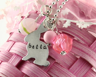 Easter Bunny Necklace - Easter Charm Necklace - Egg Necklace for Girls - Rabbit Necklace - Easter Basket Gift For Girls - Personalized Gift