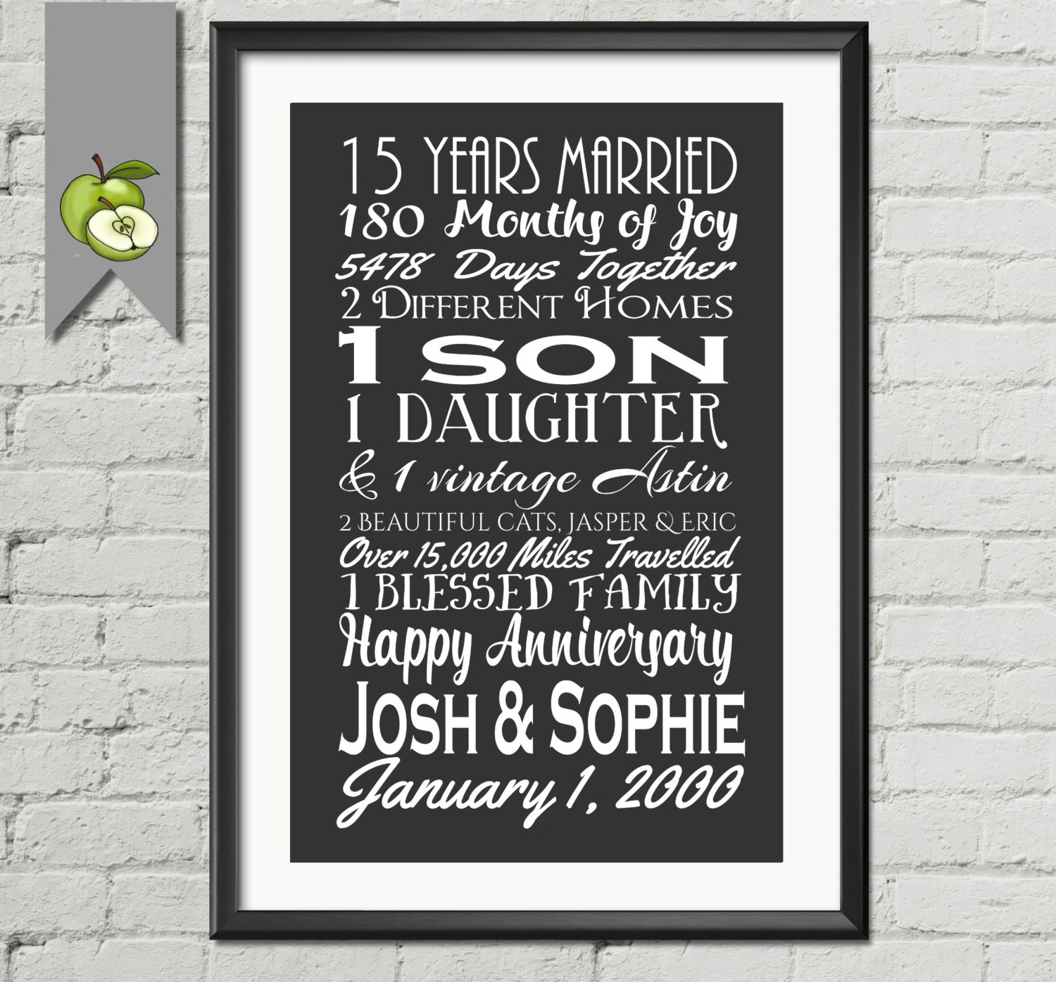 15th wedding anniversary subway print printable 15th