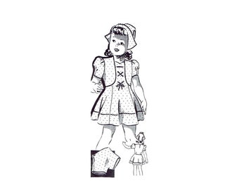 1940s Little Girls Dress Panties Bonnet Mail Order 8766 Vintage Sewing Pattern Size 2