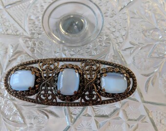 Czech Blue Moonglow Glass Brooch