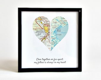 Gift for Father's Day, Gift for Long Distance Dad, Long Distance Father and Daughter, Long Distance Parents, Framed Map Heart, Birthday Gift