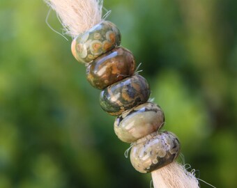 Set of 2 Green Jasper Gemstone Dreadlock Beads 6mm Hole (1/4 Inch)