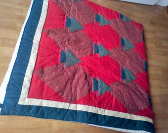 Handmade quilted Bedspread, pillow shams, Full size, Red and green 84x82