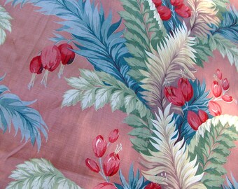 1950s Authentic BARKCLOTH Bark Cloth Tropical Print Florida Print Pink Green Barkcloth Drapery Fabric Pillow Fabric Vat Prints 5.5 yds UNCUT