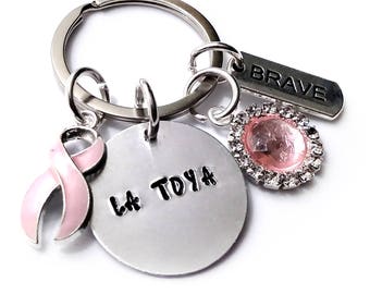Breast Cancer Keychain Awareness Personalized Name Hand Stamped Gift