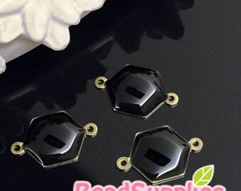 CH-EX-08086BL - Raw brass, Hexagon connector,black, 6 pcs