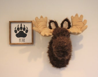Moose Head Nursery Decor Wall Mount - Woodland Nursery Decor Plush - Mountain Nursery Stuffed Moose Head - by JoJo's Bootique