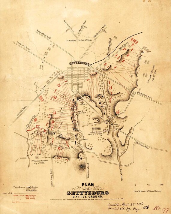 Antique Map Battle Of Gettysburg 1863 Civil War