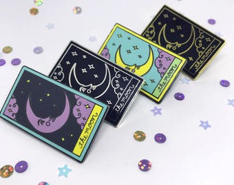 The Moon Tarot Card Enamel Pin, Tarot Pin, Tarot Card Pin, The Moon Pin, The Moon Tarot Brooch, Flair, Crescent Moon Pin, Tarot Card Brooch