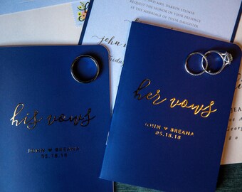 Wedding Vows Book, Marriage Vows, Wedding Vow Books Personalized, Custom Wedding Vows, Navy Vow Books, Gold Foil, Set of 2 Books, VB014