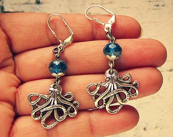 Octopus Earrings, Octopus Jewelry, Octopus Jewellery, Nautical Earrings, Nautical Jewelry, Unique Gifts For Cephalopod Lovers