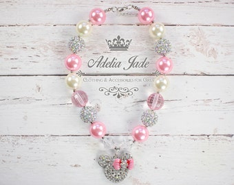 Chunky Bubblegum Necklace, Pink Minnie Mouse Necklace, Baby Girl Chunky Necklace, Girls Bubblegum Necklace, Bubble Gum Children Necklace