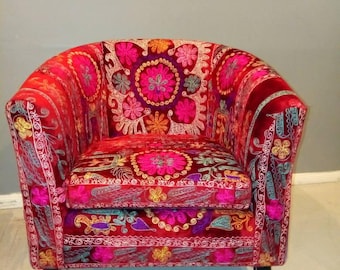 MCM chair , suzani, barrel chair, tub chair, hollywood regency , boho chair, bohemian , eclectic