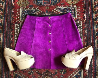 1970's Deep Purple Suede Button Up Mini Skirt