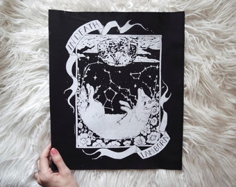 Back in stock! Original Hand carved Block Print sew-on back patch in Black Canvas by MoonGoddessMarket®