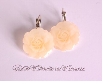 Ivory rose earrings, ivory flower earrings