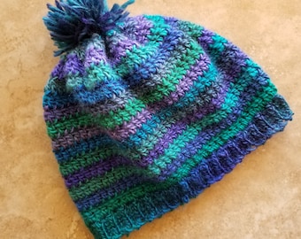 Blue, green, purple beanie