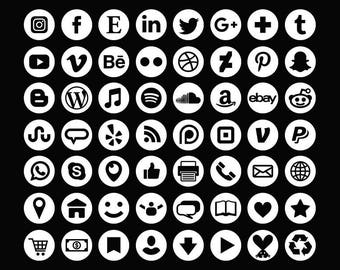 Blanc ensemble d’icônes de médias sociaux | Transparent rond cercle Avatar plat couleur boutons Blog site Web | Icônes numériques | Utilisation personnelle ou commerciale