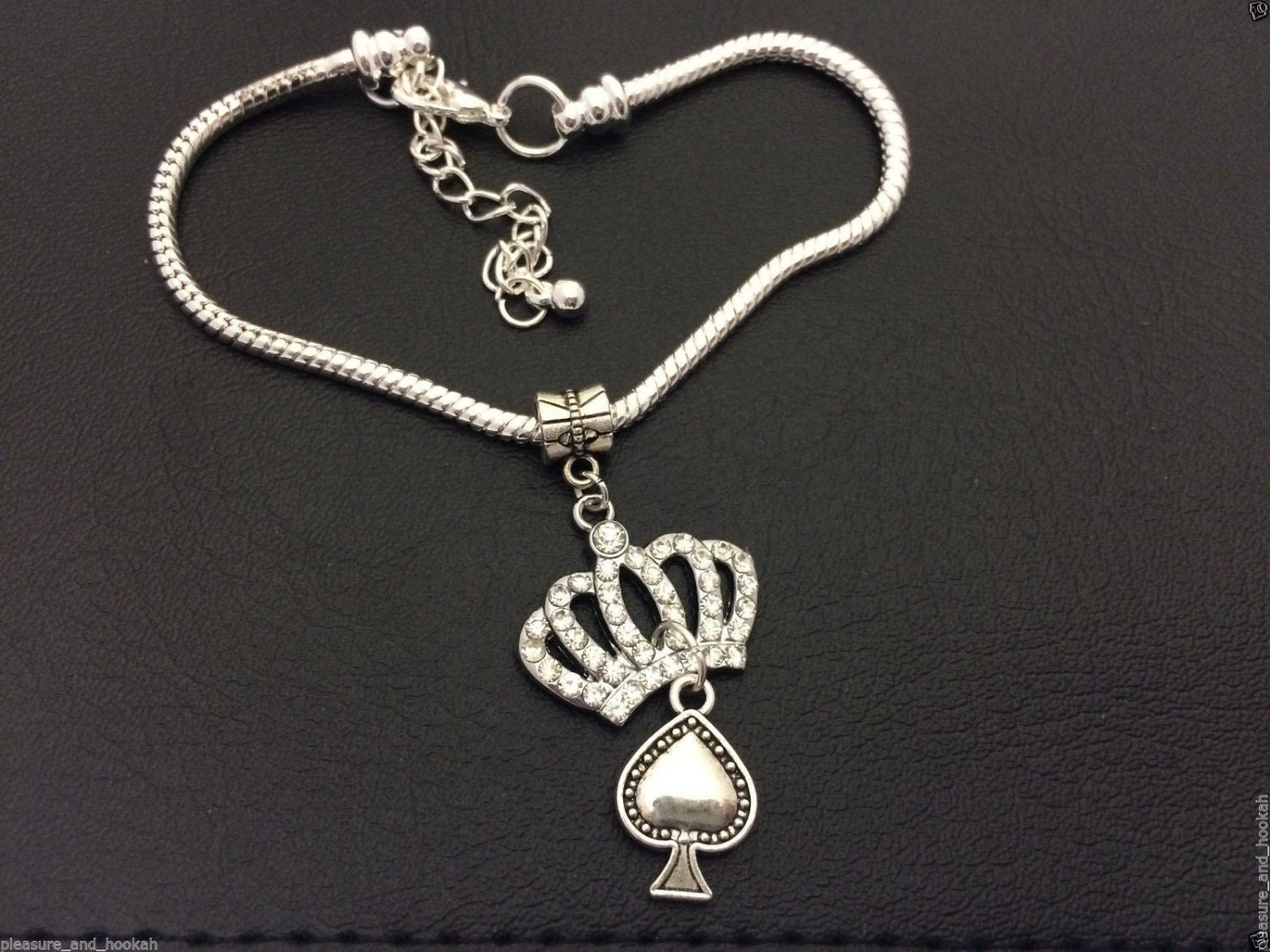 Silver Crystal Queen of Spades Anklet Crown and