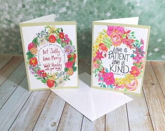 Bible Verse Card Set Two Inspirational Floral Wreath Watercolor Blank Cards