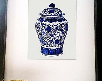 blue ginger jar blue white wall art chinoiserie chic preppy