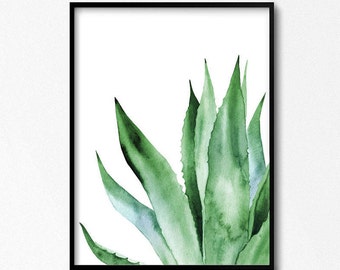 Agave Artwork. Agave Plant. Watercolor Plants. Leaves Art. Agave Leaves Poster. Flora Art. Tropical Poster.