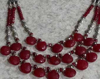 Three Strand Blood Red Quartz Necklace