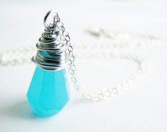 Abaco Blue - Stunning Blue Glass Necklace - FREE shipping WAI - affordable quality jewelry - bridesmaid - beach weddings sale - Autumn