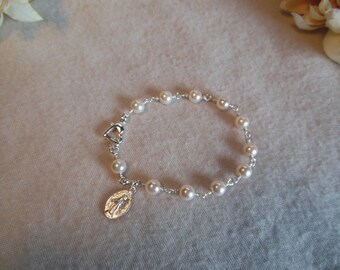 Pearl /Heart Rosary Bracelet