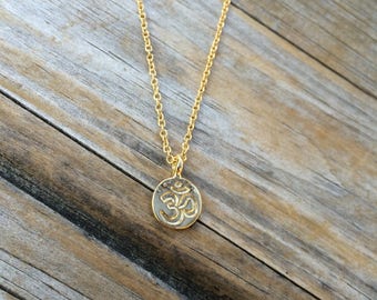 Gold Ohm Necklace, Zen Charm Necklace, Spiritual Necklace, Ohm Charm Necklace, Gift for her, Minimalist Necklace, Simple Necklace