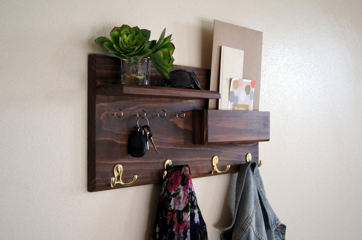 Entryway Organizer Wall Mounted Coat Rack Key Hooks