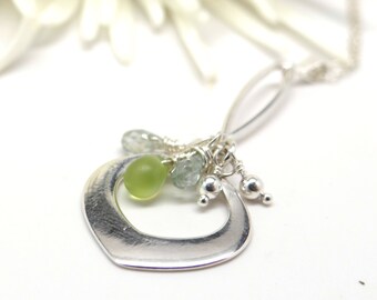 Silver Heart Pendant Necklace Czech Glass Beads