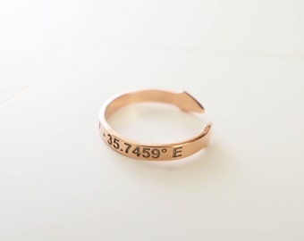 Dainty Coordinates Ring - Latitude Longitude Ring - Personalized Latitude Longitude Jewelry - Location Ring - Stackable Band Ring