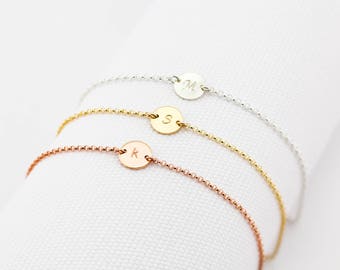Single Initial bracelet, Gold Filled, Rose Gold Filled, Silver, Personalized Bracelet, Initial Disc, Mother's Bracelet, Valentines Day
