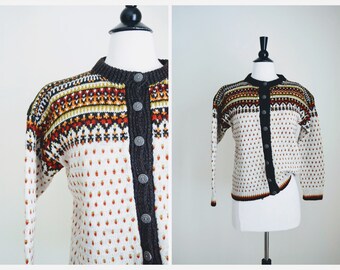 Vintage nordic print cardigan - Fair Isle Cardigan Hand Knit