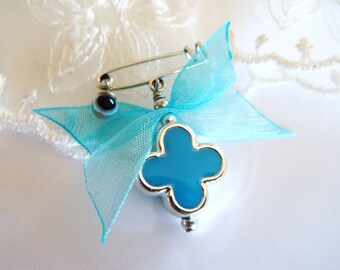Boys Witness Pins, Orthodox Baptism, Orthodox Christening, Martirika, Martyrika, Pin Mati, Blue Cross, Ribbon Evil Eye (CCBMN11)- 10 pcs