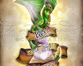 Dragon / Books are Portable Magic Print / Potter Gift Art / Nargles /Nerd Gifts / Nerdy / Wizard / Witch / Magic / Magical / Wizardry