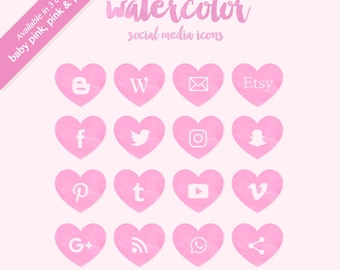 Aquarelle Social Media Icons boutons PNG pour les graphismes web blog, collage, scrapbooking, clip art et vente plus