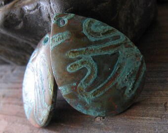 AGB copper artisan jewelry findings verdigris patina domed teardrop components 21x16mm Phokas 2 pieces