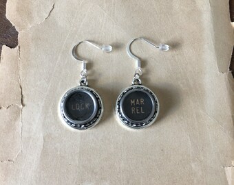 Typewriter Key Earrings, Silver-Tone. Gift for Writer.