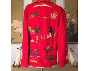 1940s 50s Mexican Embroidered Wool Souvenir Jacket -- Lovely but Needs TLC