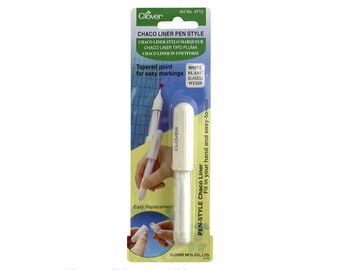 Clover CHACO Chalk Marker Pen. WHITE. This Clover Liner Pen Style Fabric Marker has a Tapered Point for accurate marking. Refillable. #4712
