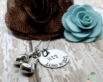Hit like a girl boxing glove necklace