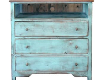 3 Drawer Media Chest, Dresser, Chest, Reclaimed Salvaged Solid Wood, Vintage, Rustic, Shabby Chic, VMW714