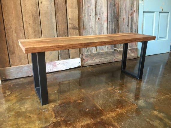 Reclaimed Wood Bench Industrial U Shaped Steel Legs