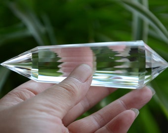 Real Himalayan Natural Tibet High Altitude Water Clear Crystal Quartz 24 Sided Facet Vogel Style Point Wand 4.37 inch Healing Reiki Energy