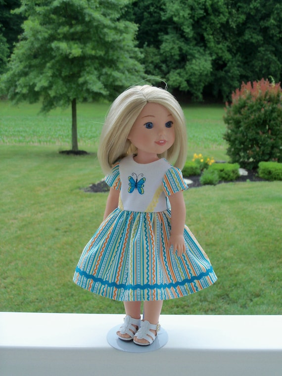 Summer Dress & FREE SANDALS / 14 Inch Dolls Clothes / Like Wellie Wisher Doll Clothes/ Fits Glitter Girl Doll Clothes, H4H, Les Cheris