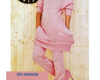 Digital Download 70's Knitting MACHINE Pattern Pullover & Leggings - Sz 10/12 Vintage MACHINE Knitting PDF Pattern File Knitting Supplies