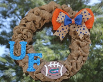 University of Florida Burlap Wreath - Football wreath - Florida Gator's Wreath - Orange and Blue